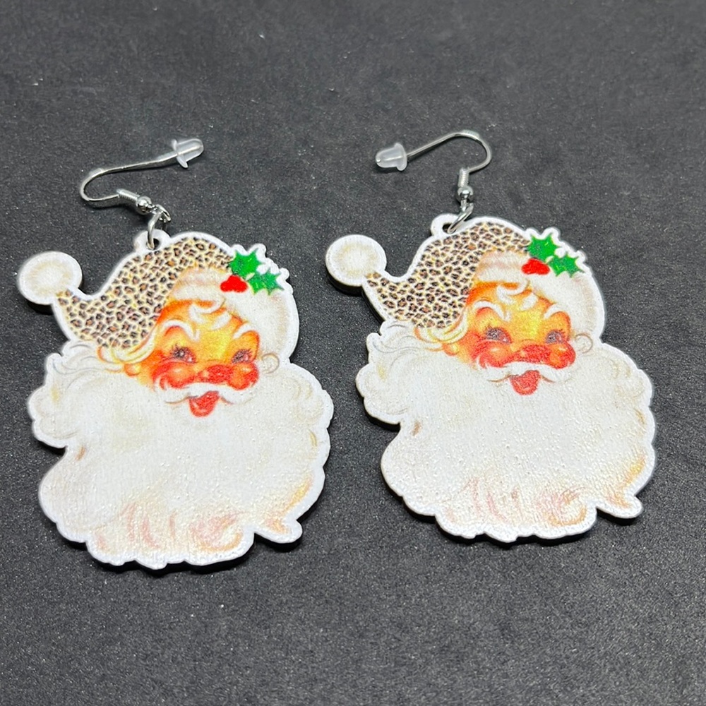 Earrings Santa Christmas leopard print